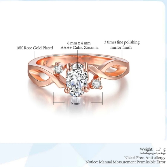 New 18k GP Rose Gold CZ Ring - Picture 3 of 6